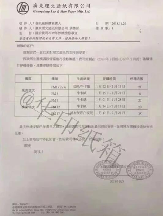 理文通知7臺紙機停6-35天！